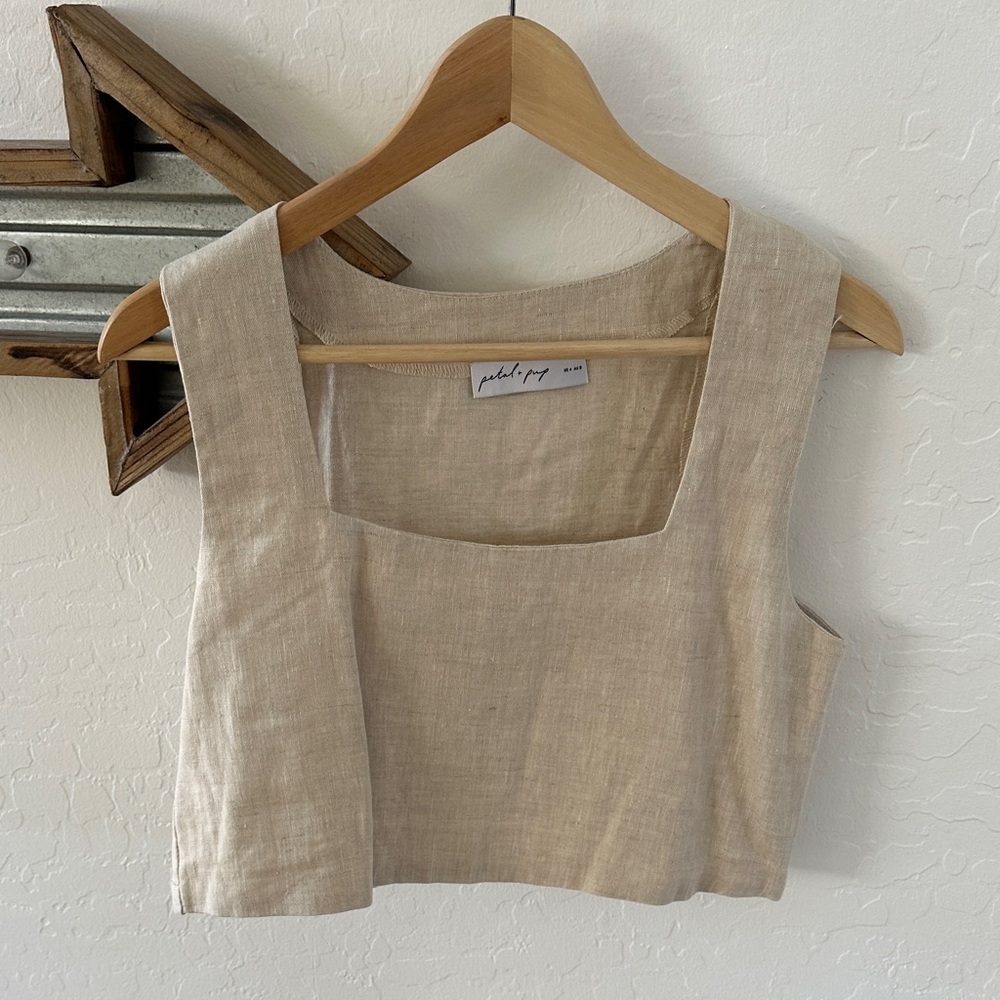 Petal and Pup Elegant Beige Linen Crop Top